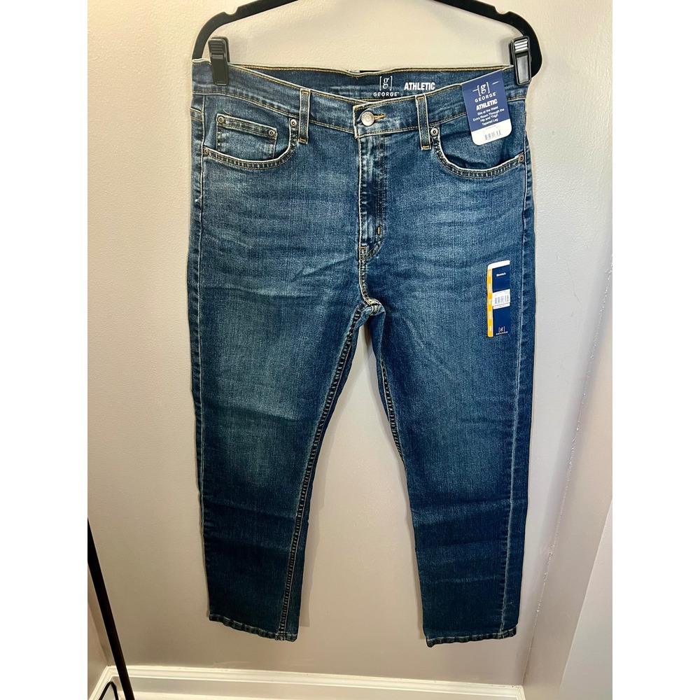 NWT George Mens Athletic Fit Tapered Leg Stretch Jeans Medium Wash 34x32